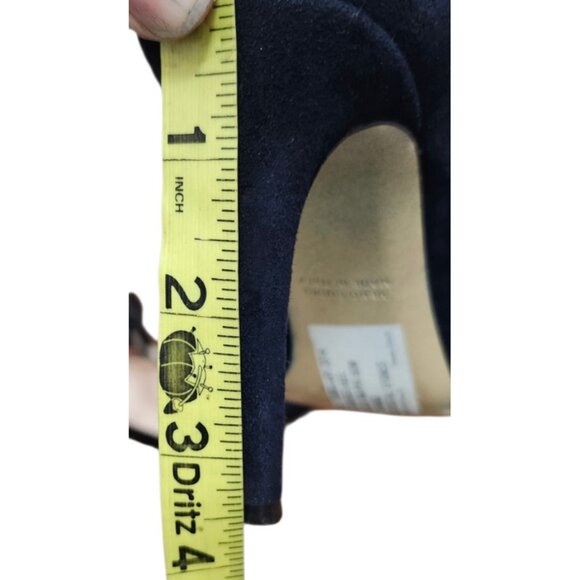 Kate Spade Navy Suede T-Strap Pumps Bow Crystal Accent Pointed Toe Heels 7BItaly - Picture 11 of 15